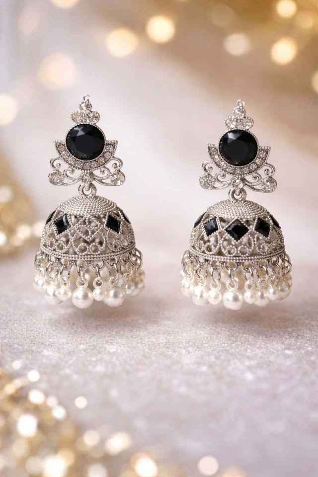 Noor-e-Siyah Antique silver jhumka earrings